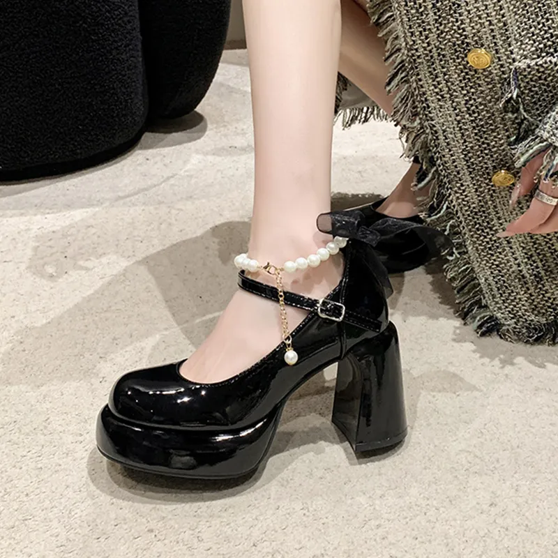 Take The Qin Chunky Heel High Heels 9cm Women's-9
