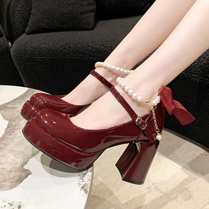 Take The Qin Chunky Heel High Heels 9cm Women's-14