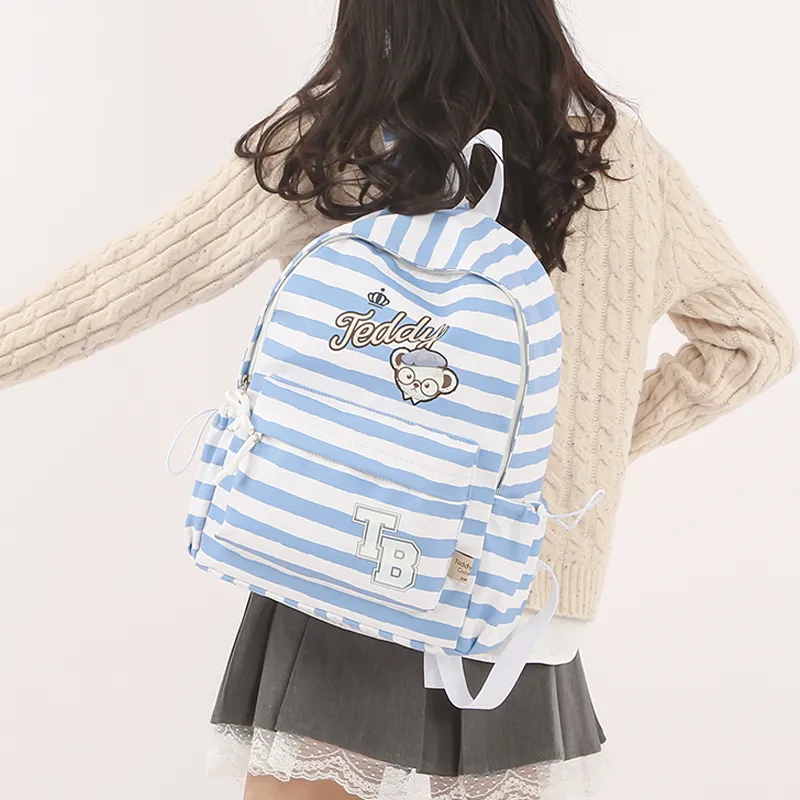 Teddy Bear Collection Nylon Backpack Women's Blue Stripes-2