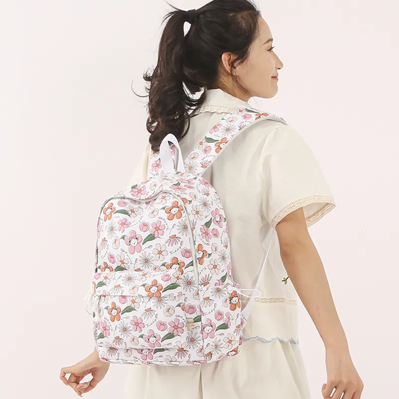 Teddy Bear Collection Nylon Backpack Regular Women's White-1