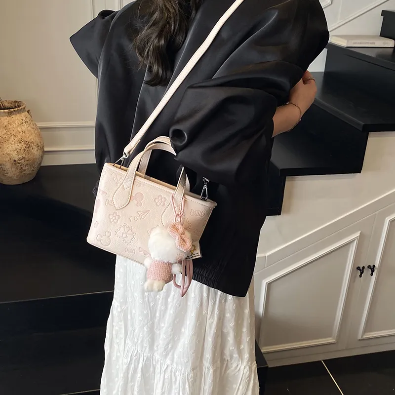 Teddy Bear Collection PU Shoulder Bag, Crossbody Bag, Handbag Women's White/Pink-5