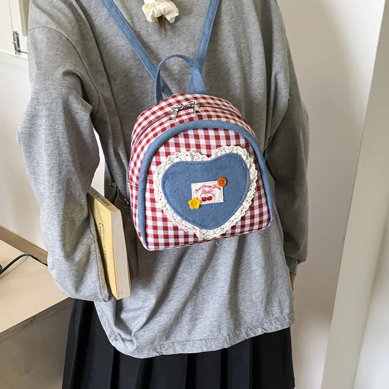 Teddy Bear Collection Canvas Backpack Women's Red-5
