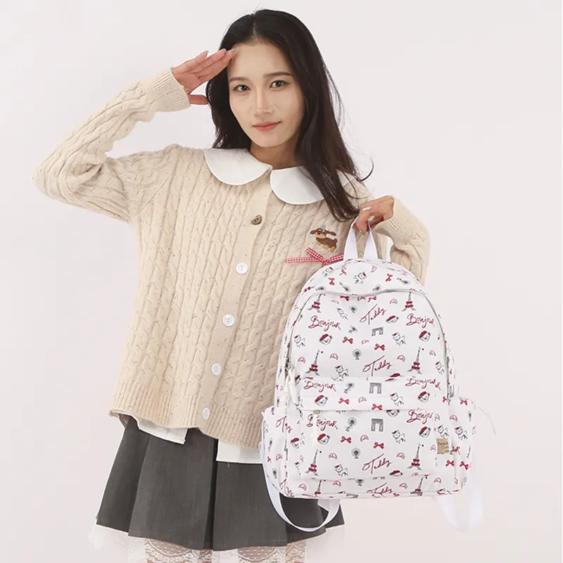 Teddy Bear Collection Nylon Backpack Women's White-5