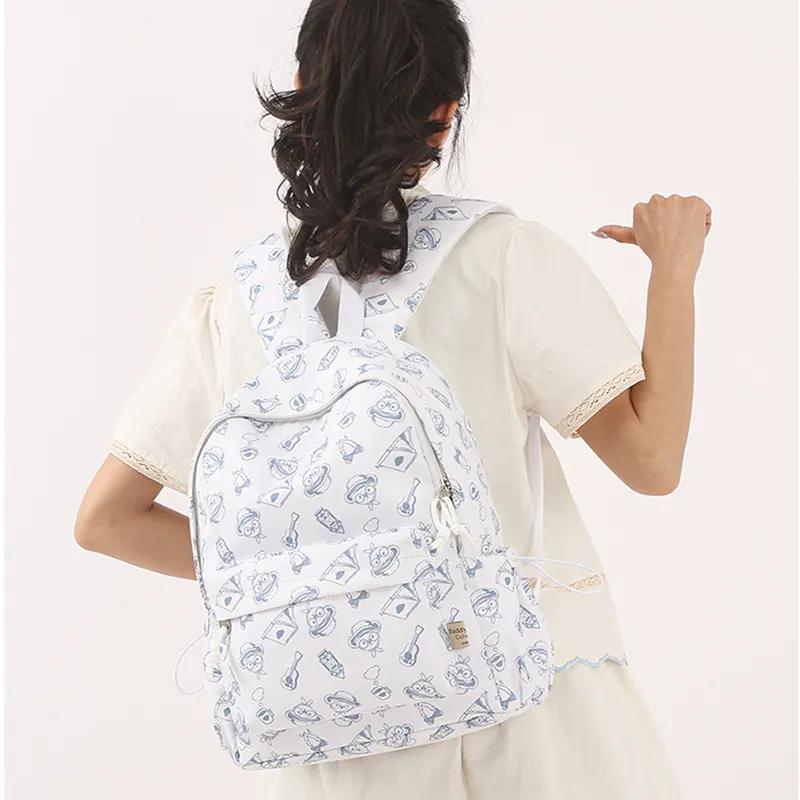 Teddy Bear Collection Oxford Backpack Regular Women's White & Blue-1