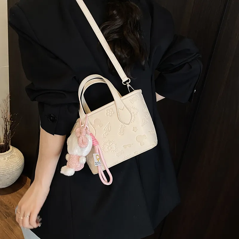 Teddy Bear Collection PU Shoulder Bag, Crossbody Bag, Handbag Women's White/Pink-9