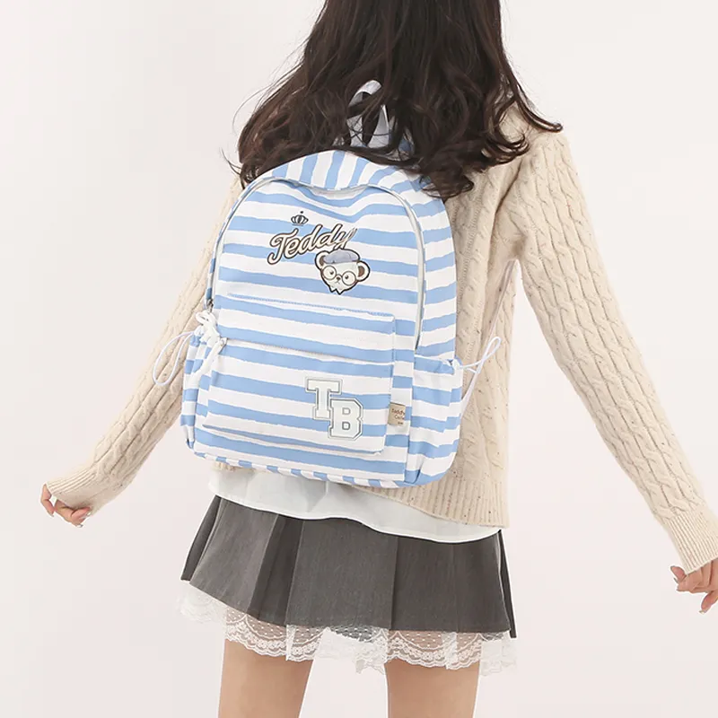 Teddy Bear Collection Nylon Backpack Women's Blue Stripes-1