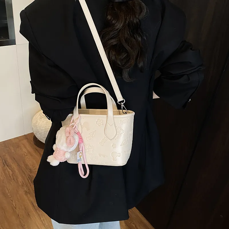 Teddy Bear Collection PU Shoulder Bag, Crossbody Bag, Handbag Women's White/Pink-8