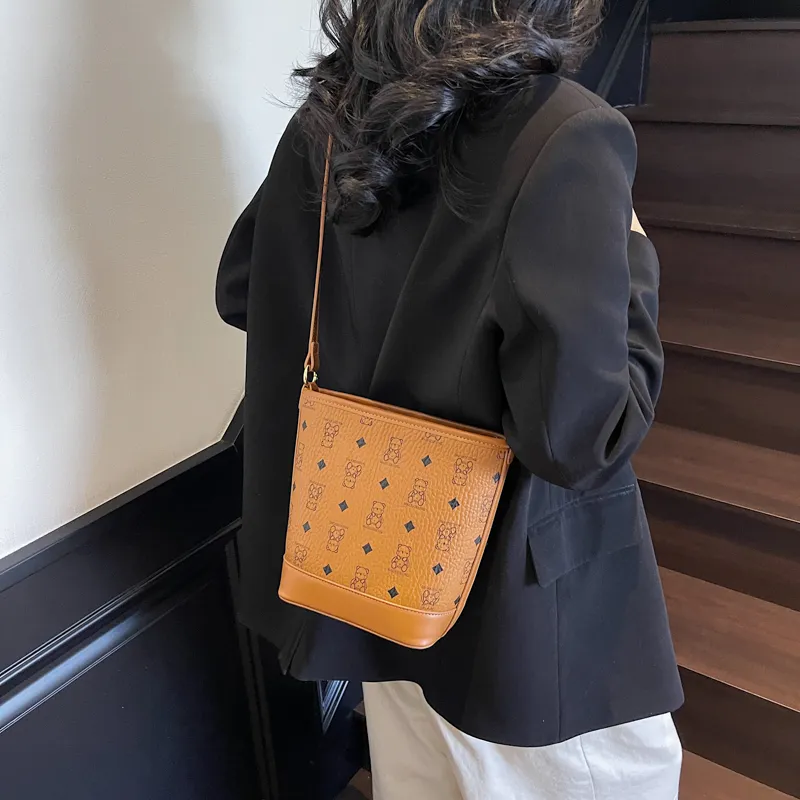 Teddy Bear Collection PU Bucket Bag, Crossbody Handbag Women's Multicolor-11