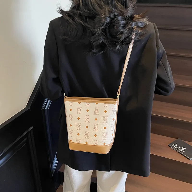 Teddy Bear Collection PU Bucket Bag, Crossbody Handbag Women's Multicolor-2