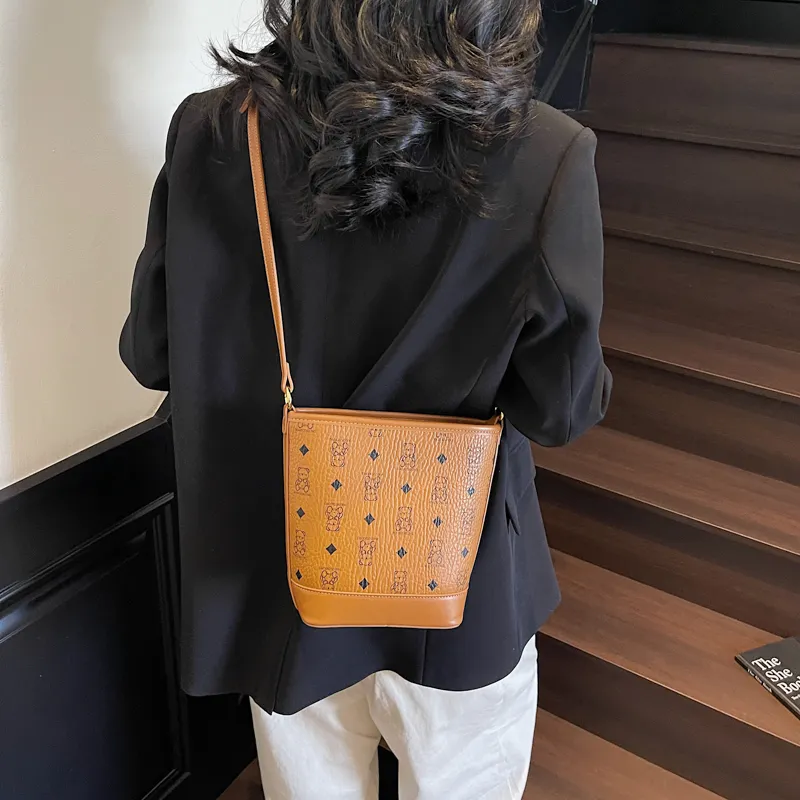 Teddy Bear Collection PU Bucket Bag, Crossbody Handbag Women's Multicolor-10