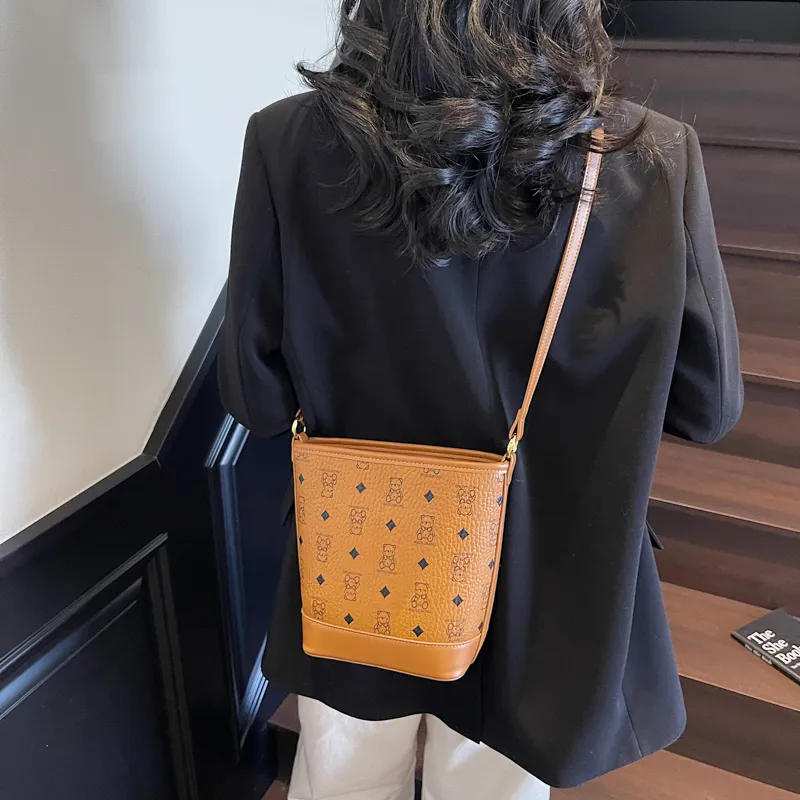 Teddy Bear Collection PU Bucket Bag, Crossbody Handbag Women's Multicolor-8