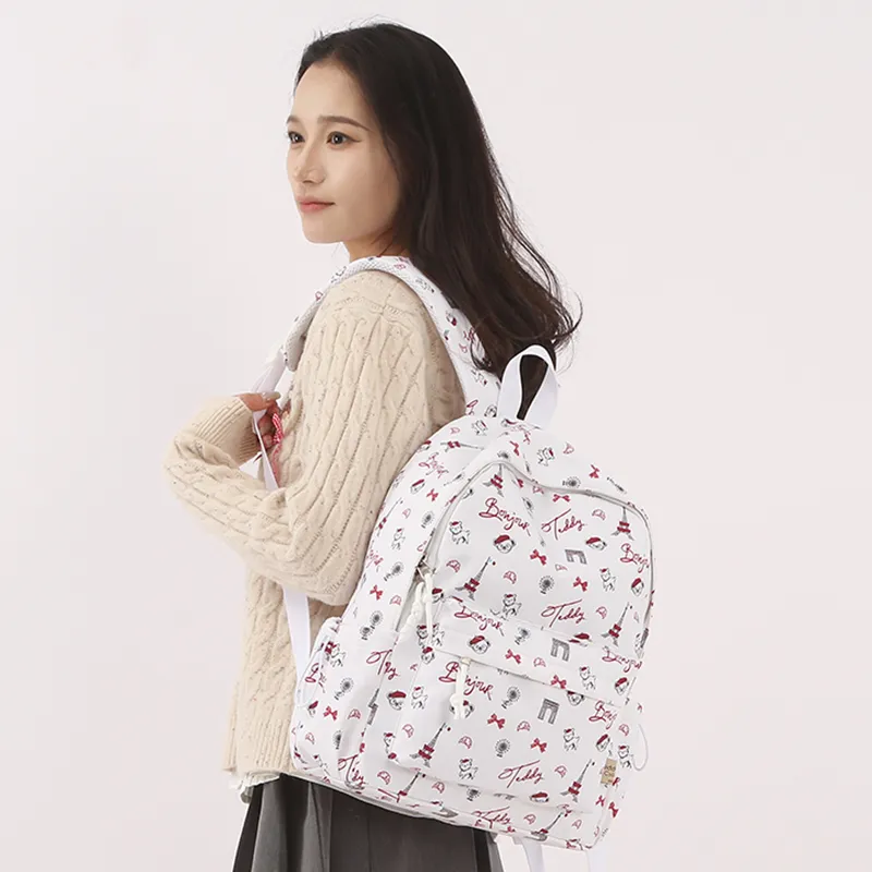 Teddy Bear Collection Nylon Backpack Women's White-4