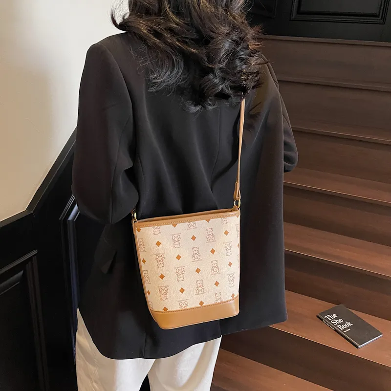 Teddy Bear Collection PU Bucket Bag, Crossbody Handbag Women's Multicolor-3