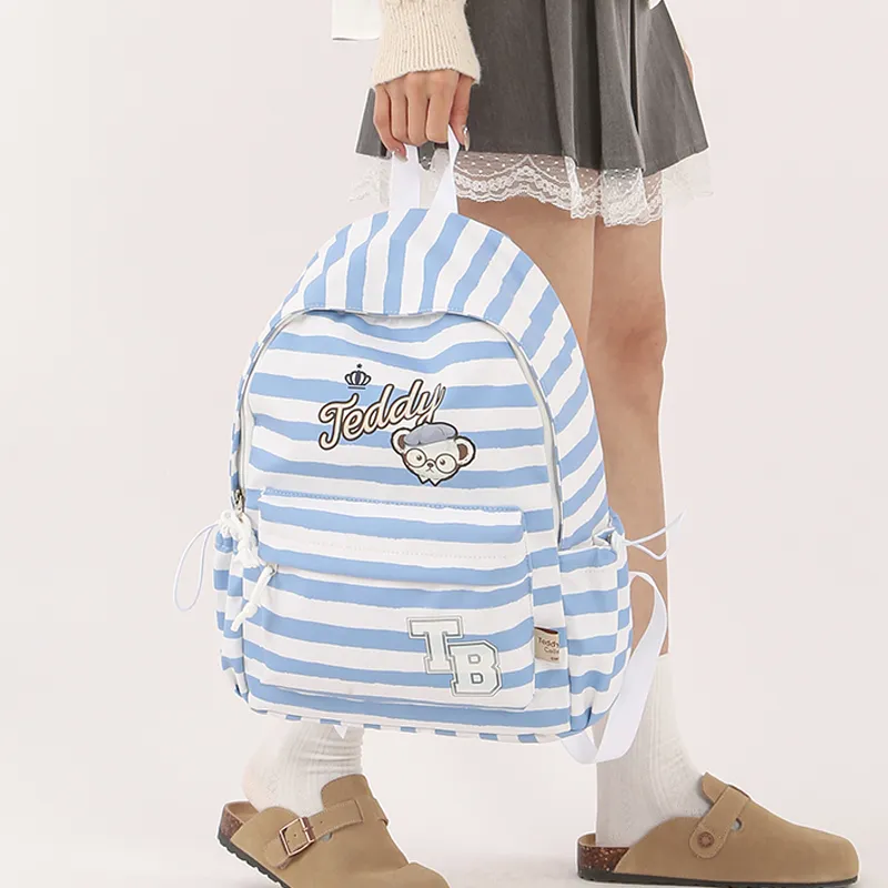 Teddy Bear Collection Nylon Backpack Women's Blue Stripes-5