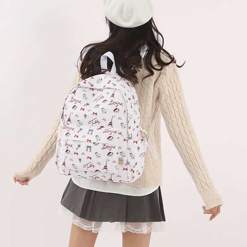 Teddy Bear Collection Nylon Backpack Women's White-1