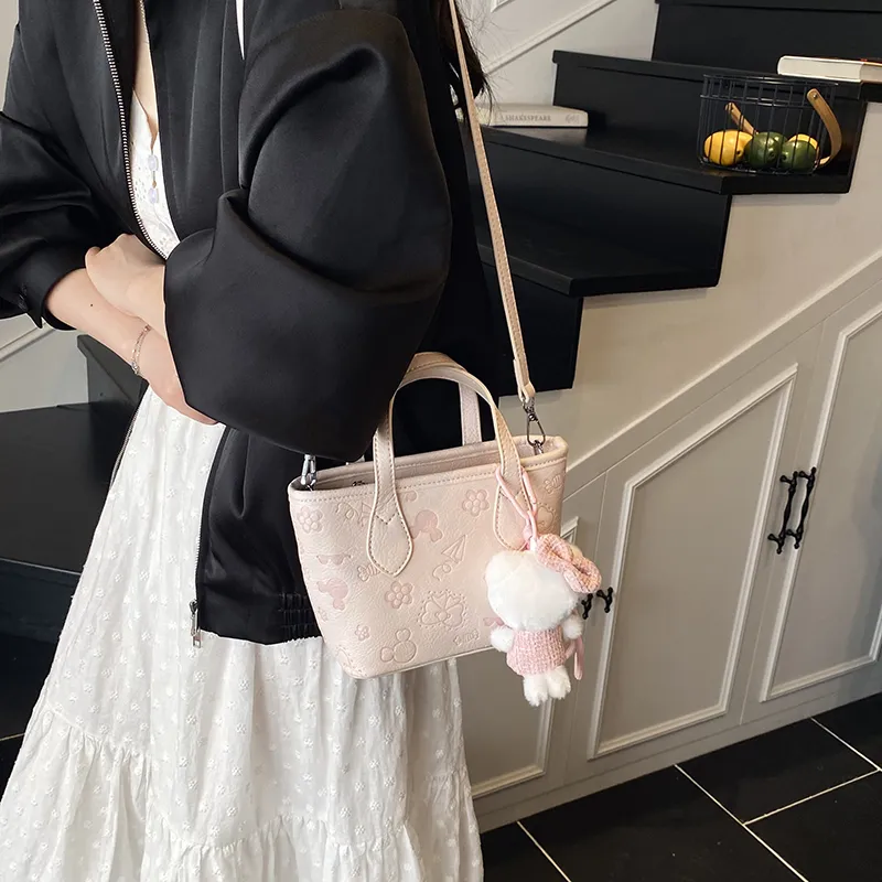Teddy Bear Collection PU Shoulder Bag, Crossbody Bag, Handbag Women's White/Pink-1