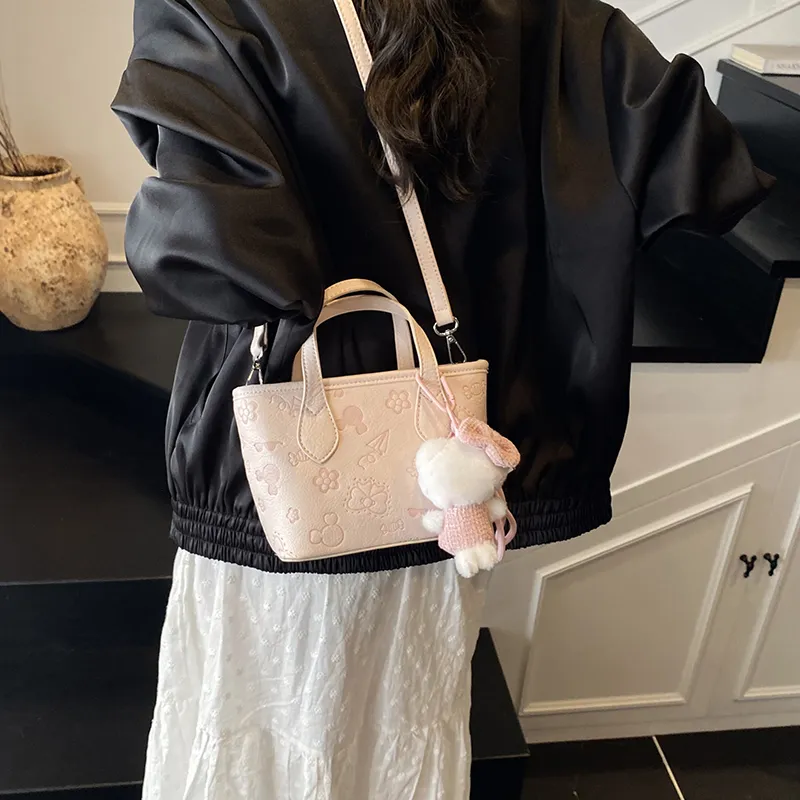Teddy Bear Collection PU Shoulder Bag, Crossbody Bag, Handbag Women's White/Pink-3