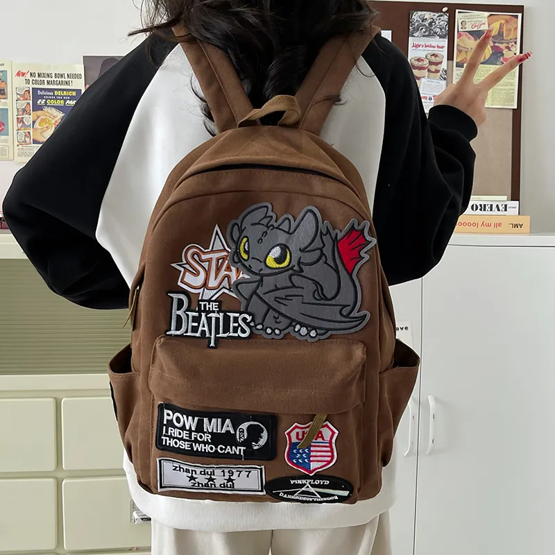 Teddy Bear Collection Canvas Backpack Unisex Coffee-3
