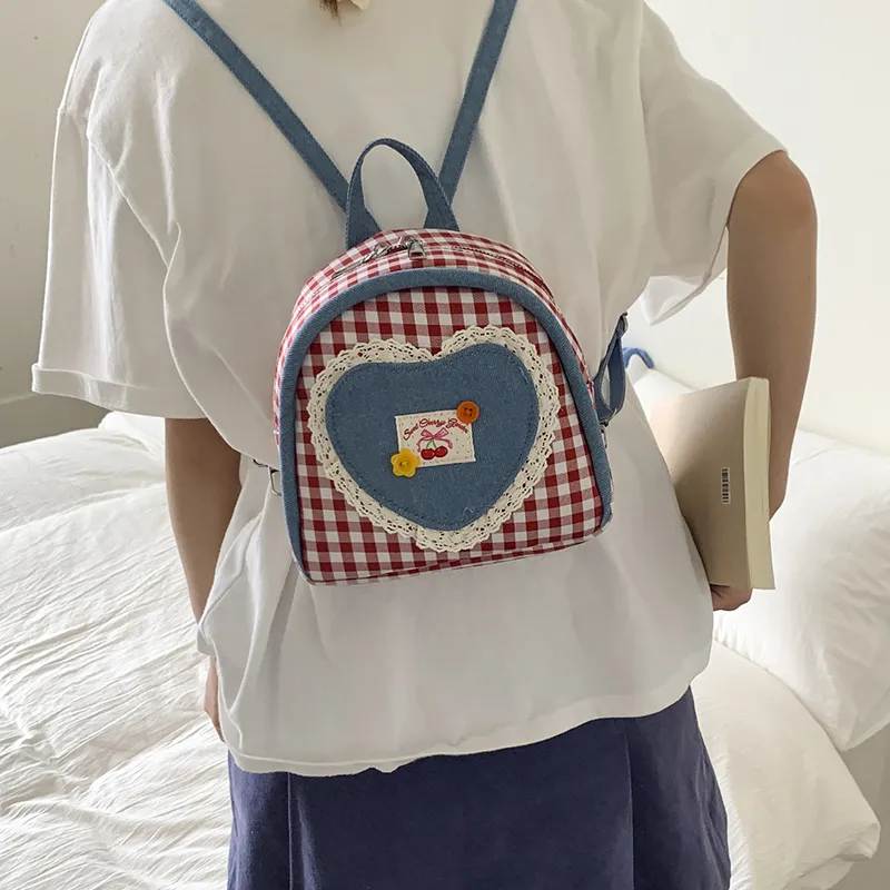 Teddy Bear Collection Canvas Backpack Women's Red-2