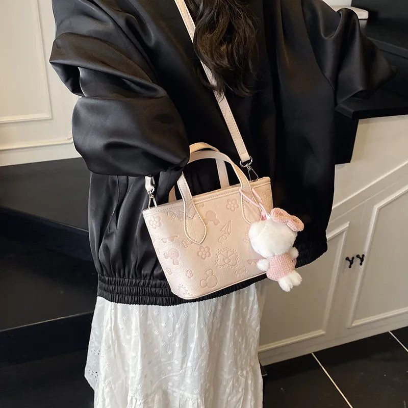 Teddy Bear Collection PU Shoulder Bag, Crossbody Bag, Handbag Women's White/Pink-2