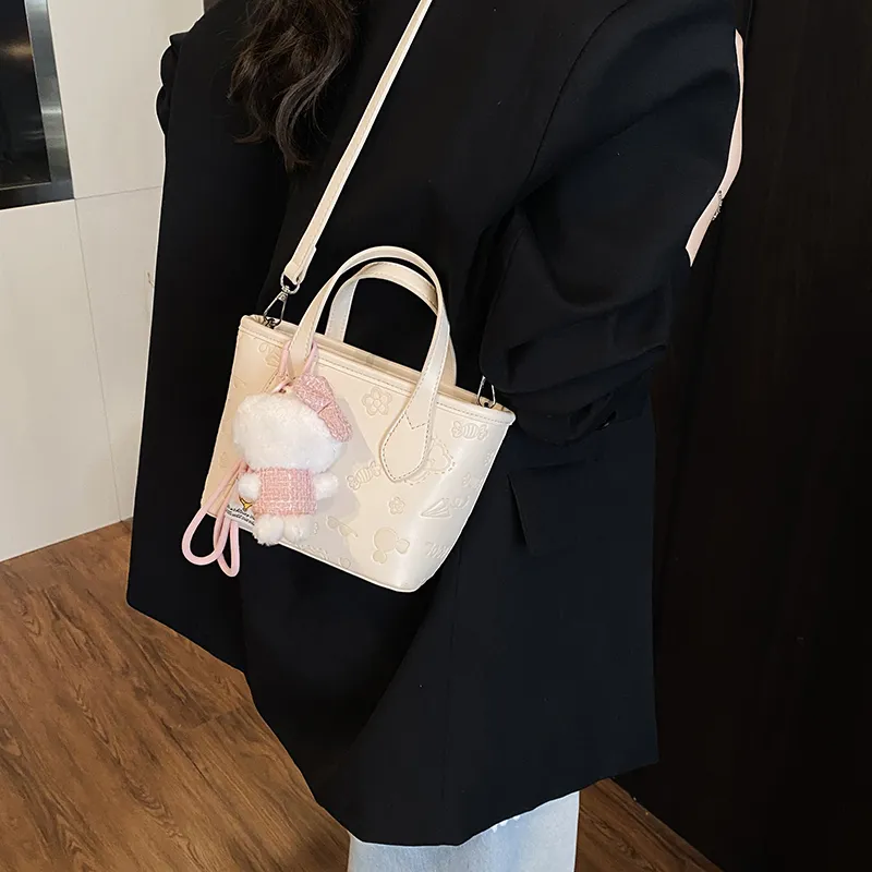 Teddy Bear Collection PU Shoulder Bag, Crossbody Bag, Handbag Women's White/Pink-11