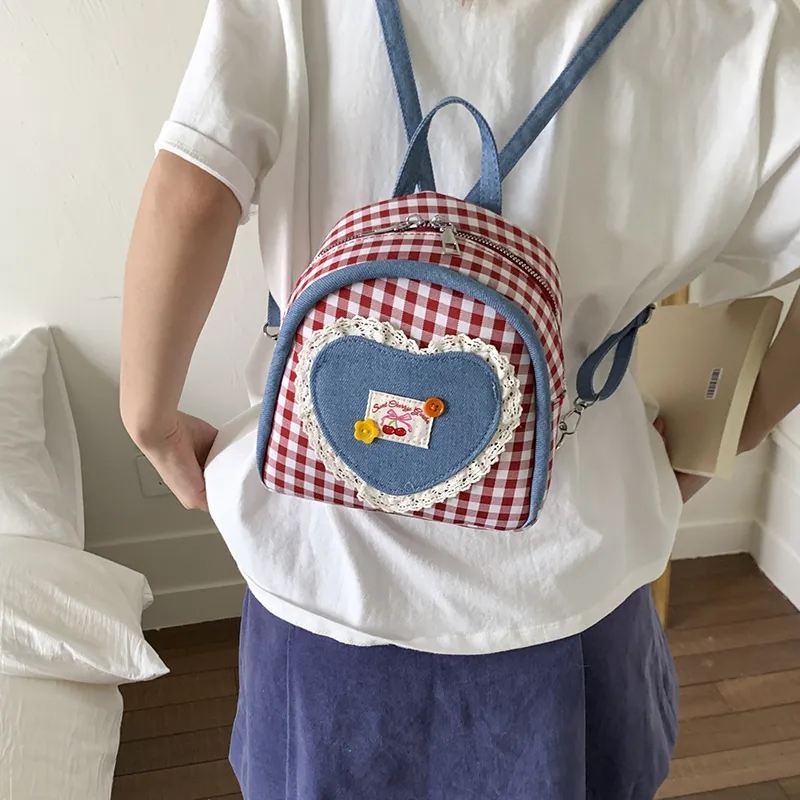 Teddy Bear Collection Canvas Backpack Women's Red-1