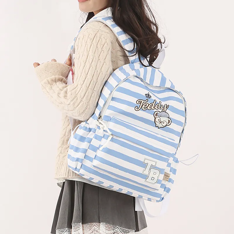 Teddy Bear Collection Nylon Backpack Women's Blue Stripes-3
