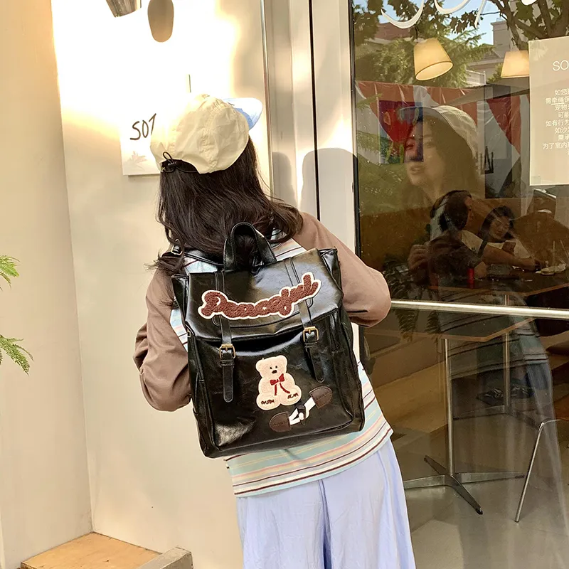 Teddy Bear Collection PU Backpack Women's Brown/Black-8