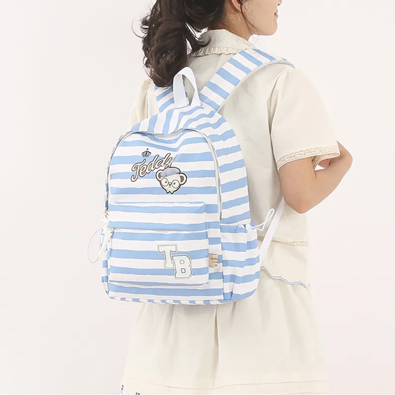 Teddy Bear Collection Nylon Backpack Women's Blue Stripes-4