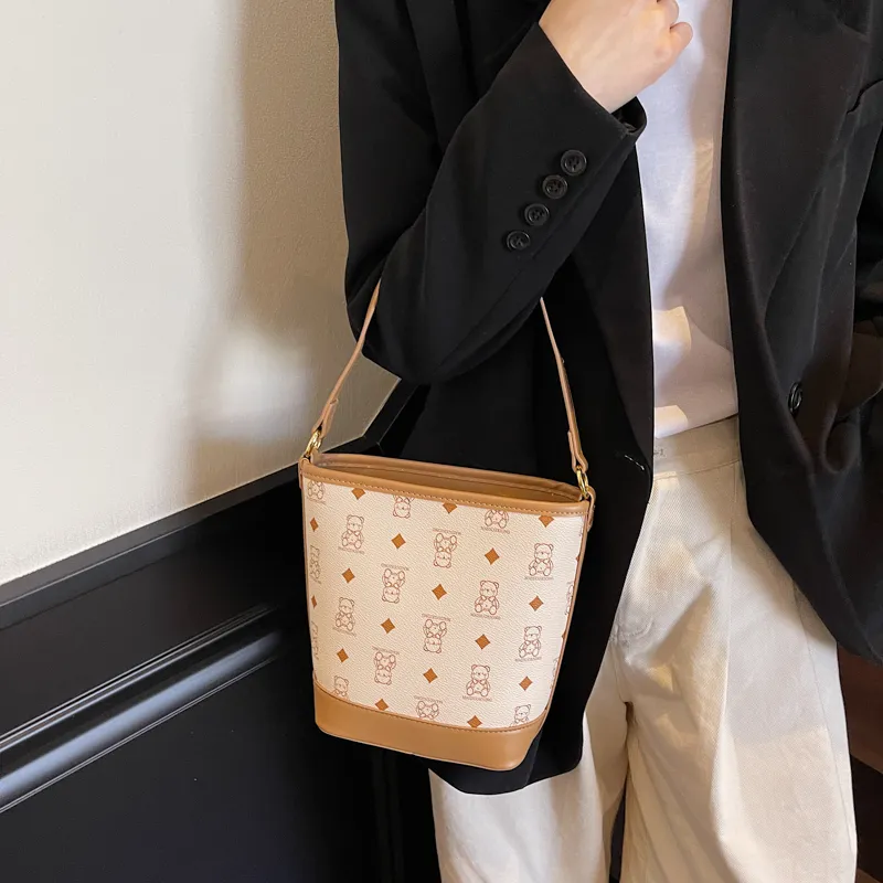 Teddy Bear Collection PU Bucket Bag, Crossbody Handbag Women's Multicolor-1