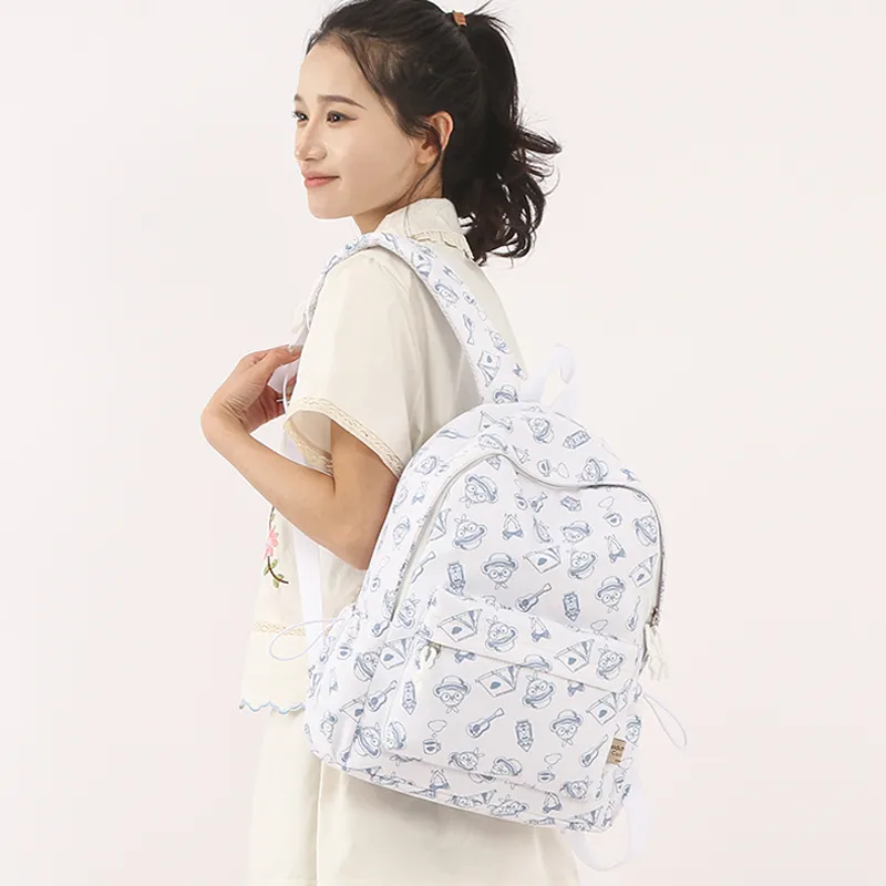 Teddy Bear Collection Oxford Backpack Regular Women's White & Blue-2