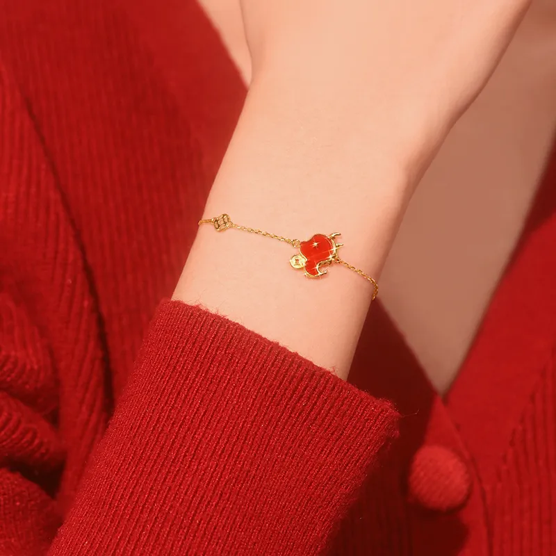 FANCI 18K Gold Set With Red Agate Bracelets Women's-8