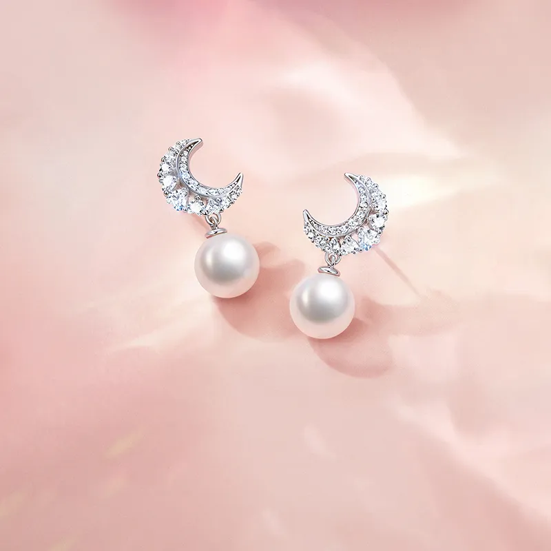 FANCI Dreamy Heart Moon Series S925 Silver Earrings Women's Silver Gold-2