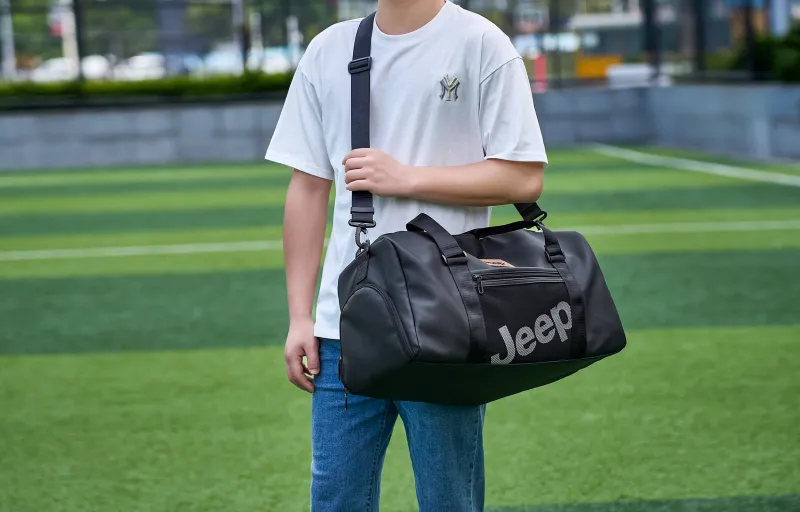 Jeep Nylon With PVC Travel Bag Unisex Black/Ecru-5