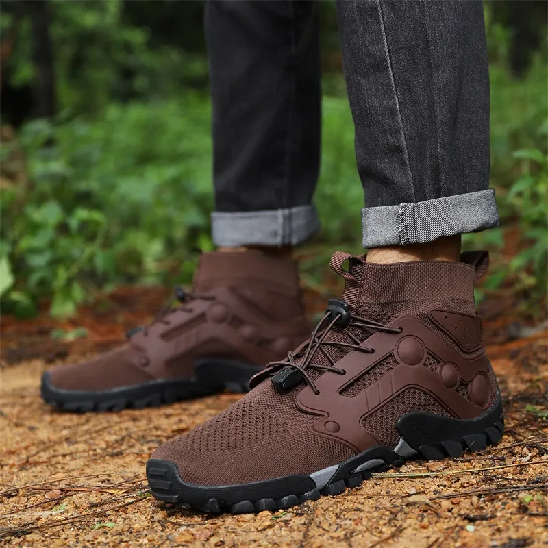 TELENT Slip Resistant And Abrasion Resistant Coverage High Top Hiking Shoes Men's Brown-5