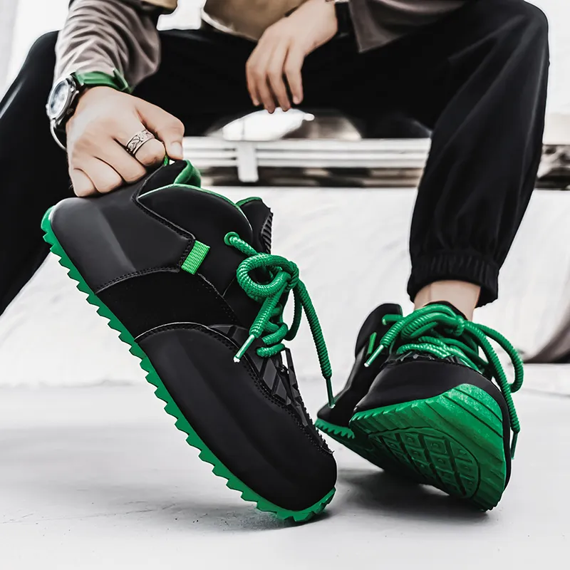 TELENT Slip Resistant Waterproof Coverage Low Top Chunky Sneakers Men's Green Black-2