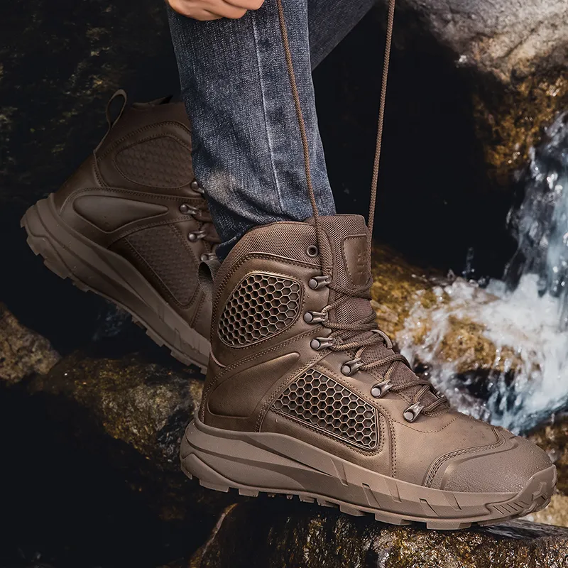 TELENT Slip Resistant Coverage High Top Hiking Shoes Men's Coffee-6