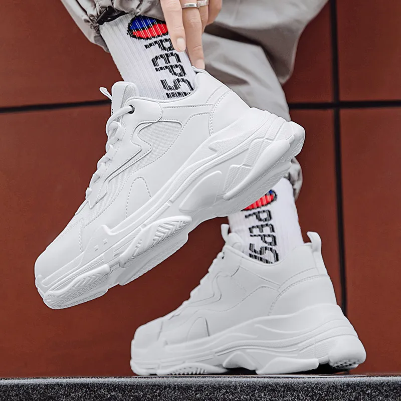 TELENT Slip Resistant, Abrasion Resistant, Waterproof Low Top Chunky Sneakers Men's All White-2