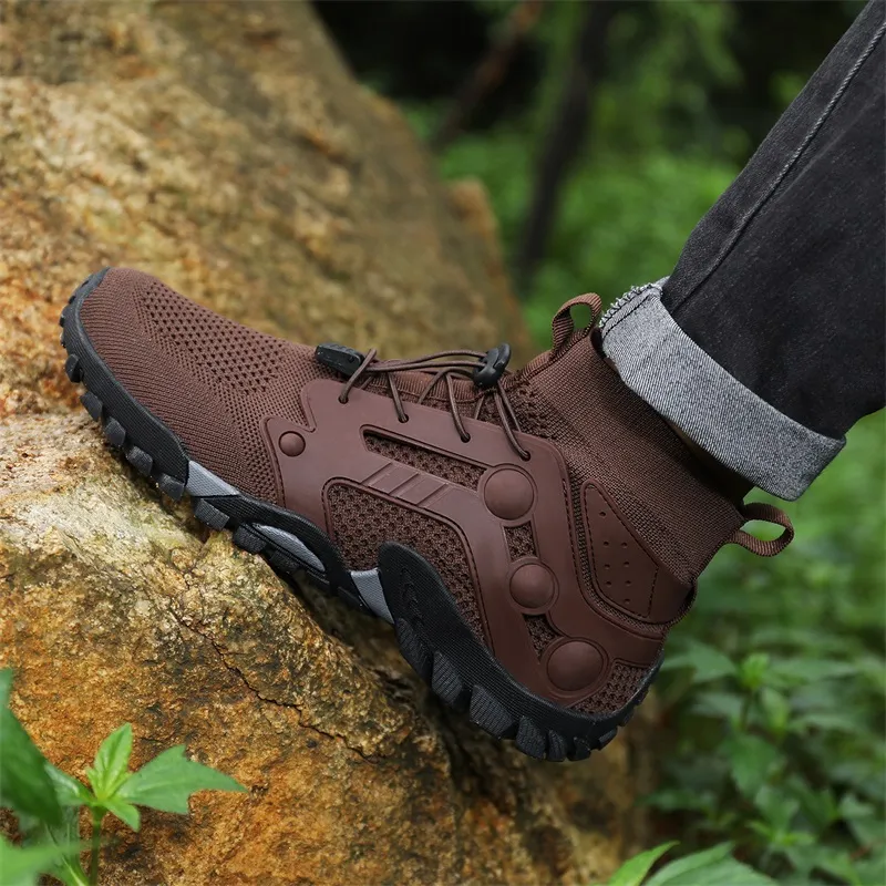 TELENT Slip Resistant And Abrasion Resistant Coverage High Top Hiking Shoes Men's Brown-2