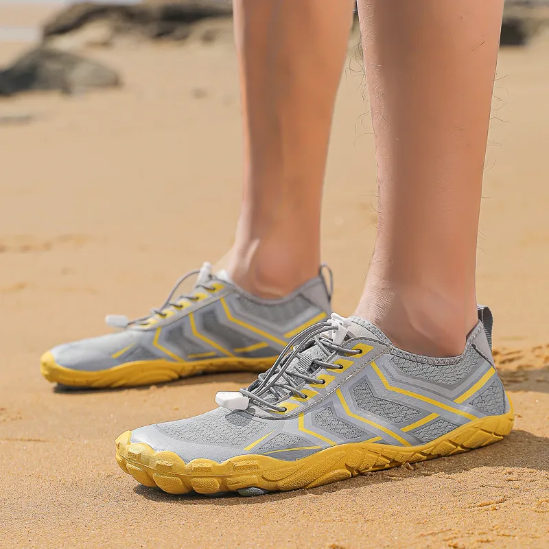 TELENT Odor Resistant Quick Dry Lightweight River Trekking Shoes Unisex Gray Yellow-3