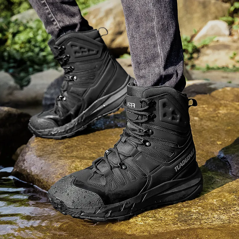 TELENT Coverage Slip Resistant High Top Hiking Shoes Men's Black-2