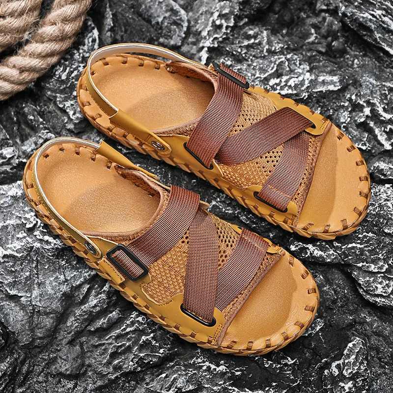 TELENT Beach Sandals Men Milk Tea Light Gray Wheat-10