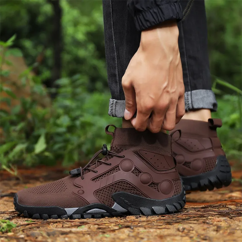 TELENT Slip Resistant And Abrasion Resistant Coverage High Top Hiking Shoes Men's Brown-1