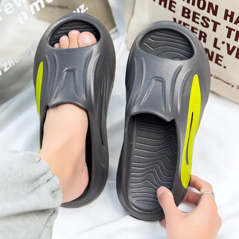 TELENT Antibacterial Massage Cushioning Slide Slippers Men's Gray Yellow-1