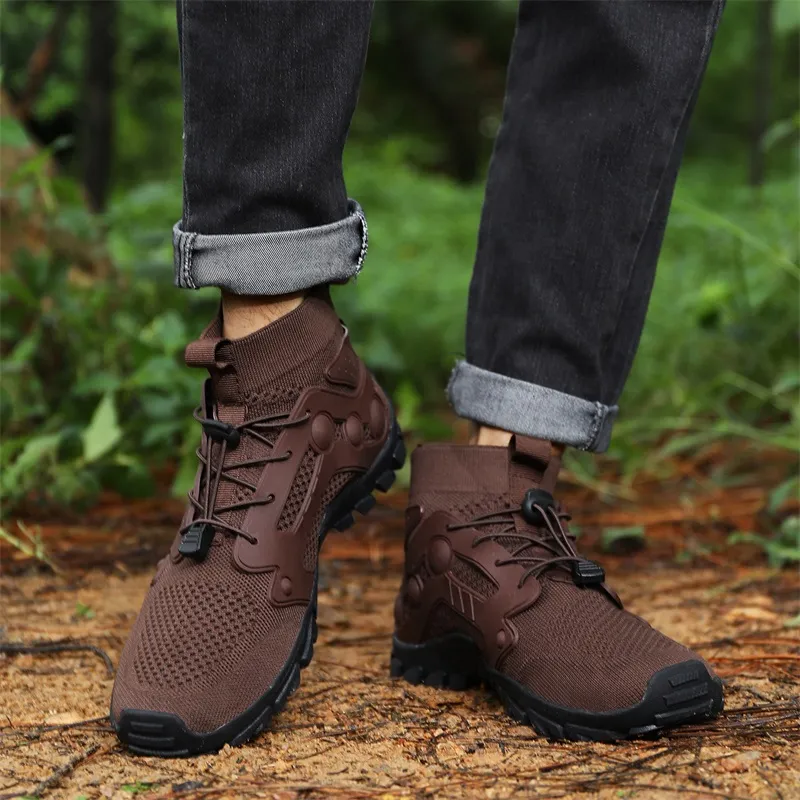 TELENT Slip Resistant And Abrasion Resistant Coverage High Top Hiking Shoes Men's Brown-3
