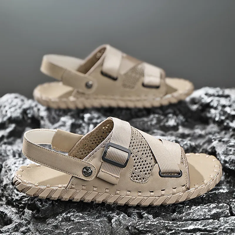 TELENT Beach Sandals Men Milk Tea Light Gray Wheat-2