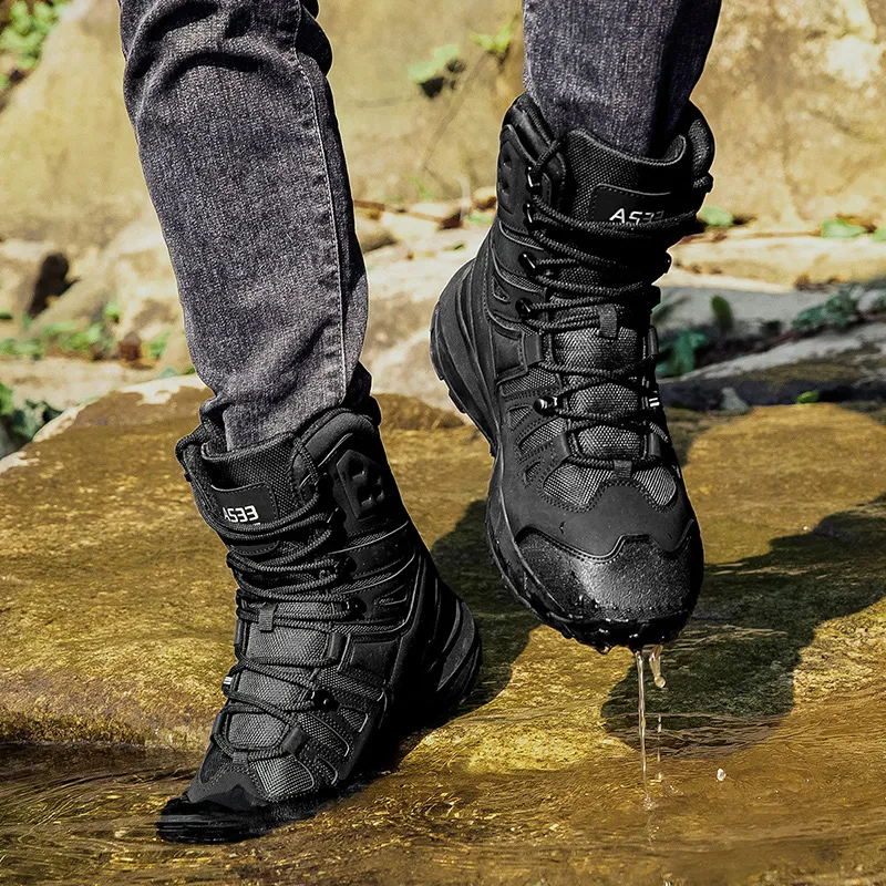 TELENT Coverage Slip Resistant High Top Hiking Shoes Men's Black-1