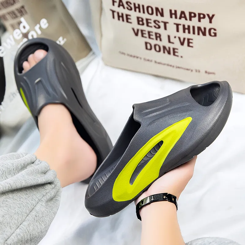TELENT Antibacterial Massage Cushioning Slide Slippers Men's Gray Yellow-2