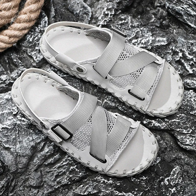 TELENT Beach Sandals Men Milk Tea Light Gray Wheat-7