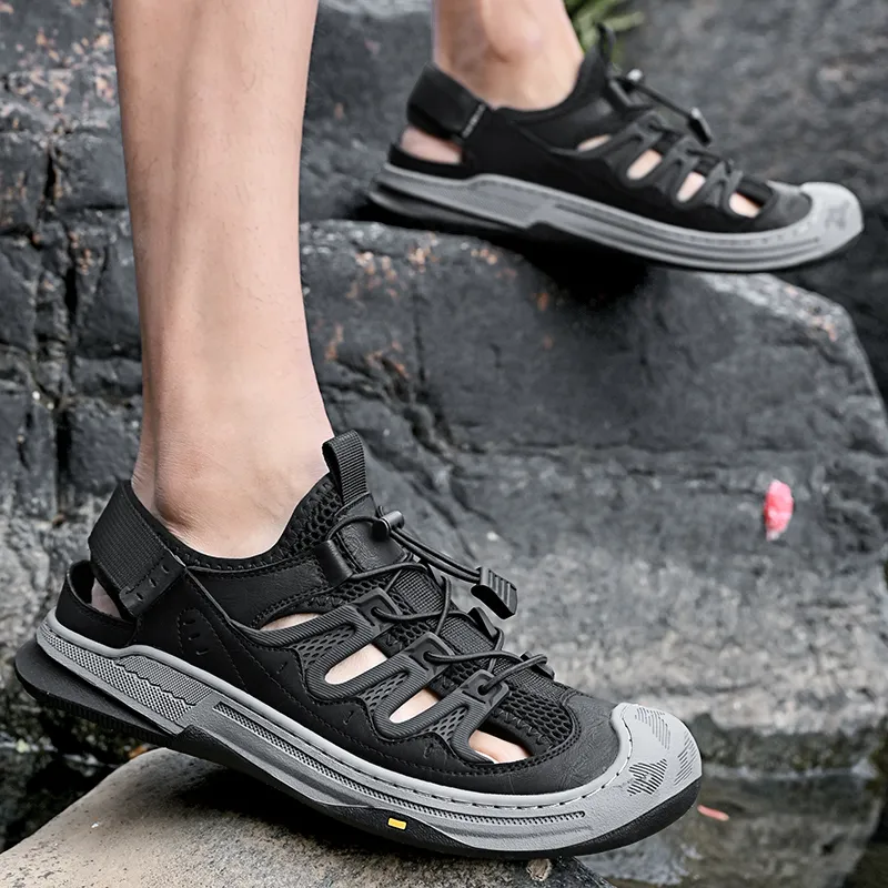 TELENT Breathable Cushioning Abrasion Resistant River Trekking Shoes Men's Black-4